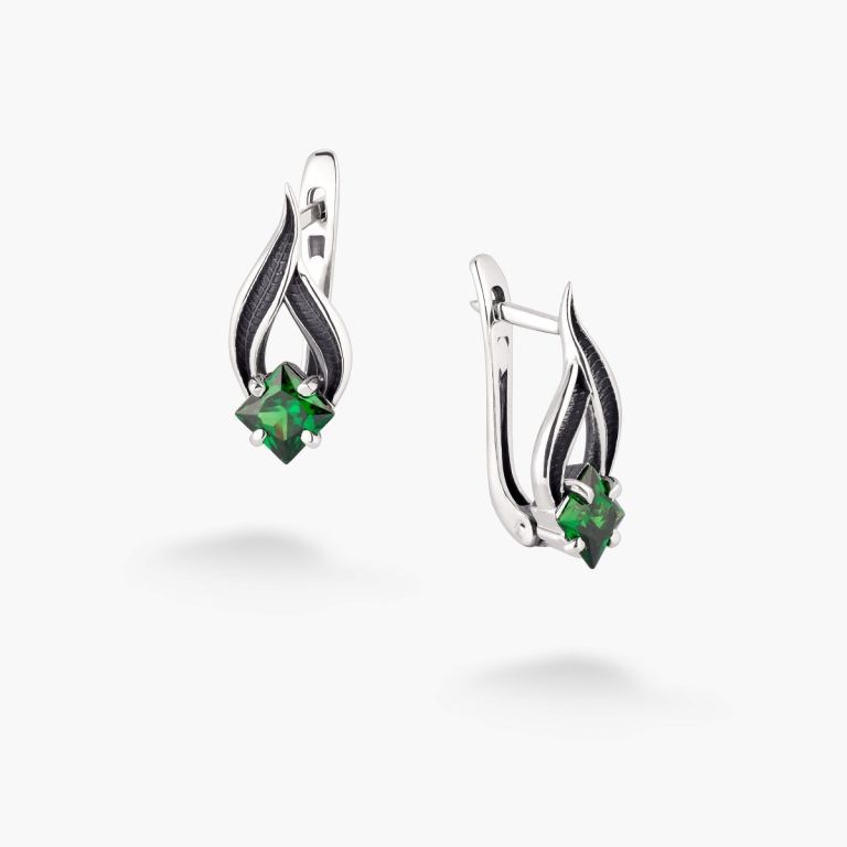 Сережки Листочок Вербочки Emerald 925 Zirkon