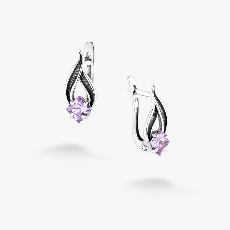 Сережки Листочок Вербочки Lavender 925 Zirkon