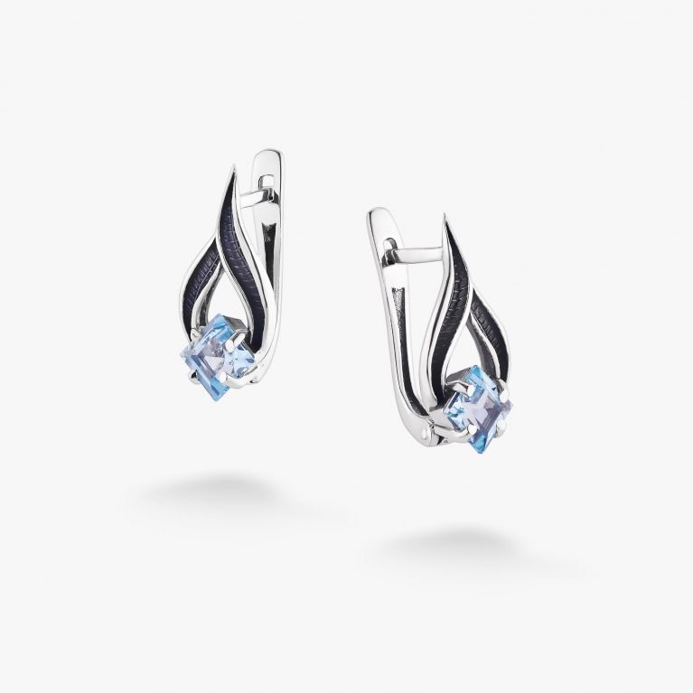 Сережки Листочок Вербочки Блакитний Топаз 925 