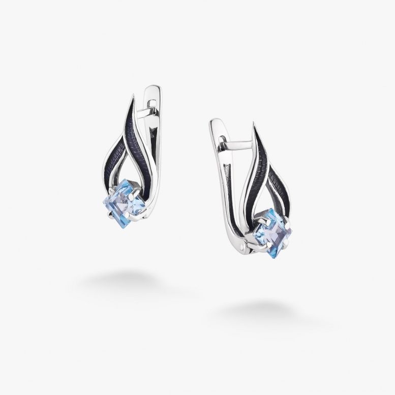 Сережки Листочок Вербочки Блакитний Топаз 925 